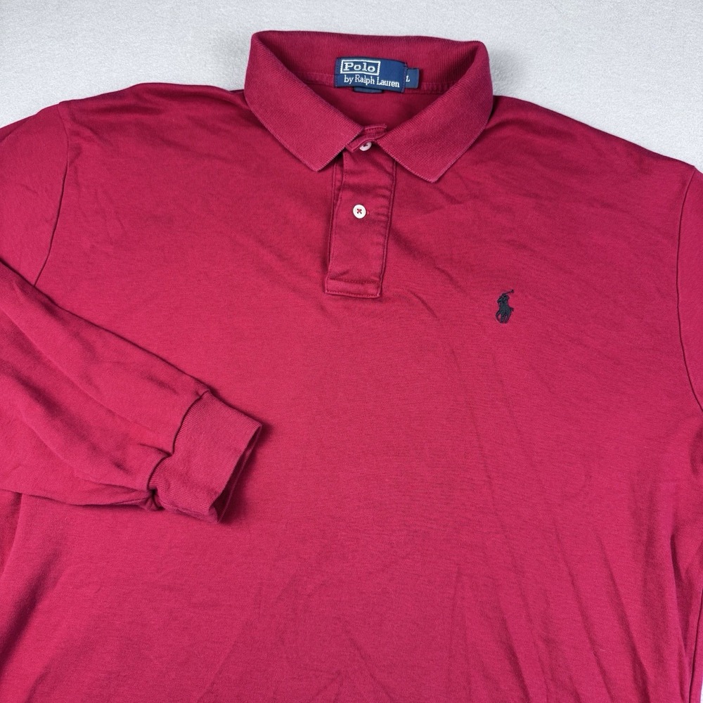 Vintage Polo Ralph Lauren Long Sleeve Polo Men L Rugby Pony Red Preppy School